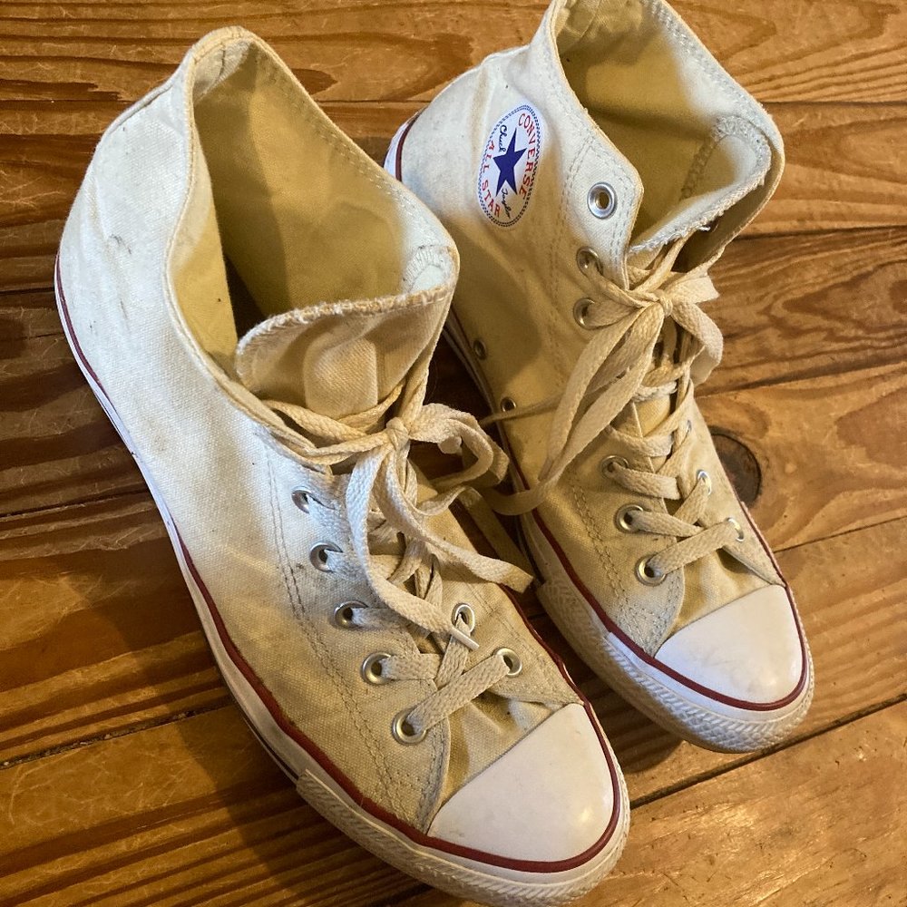 cream off white converse shoe high top size 10 ten